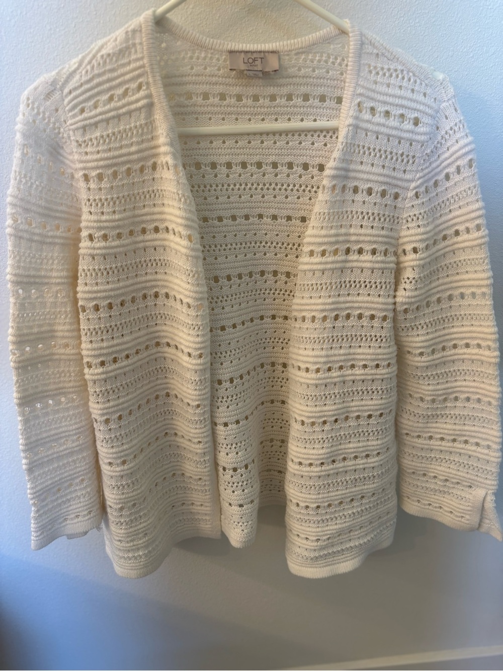 Loft Cream Open-Knit Women's Cardigan Sweater Size L